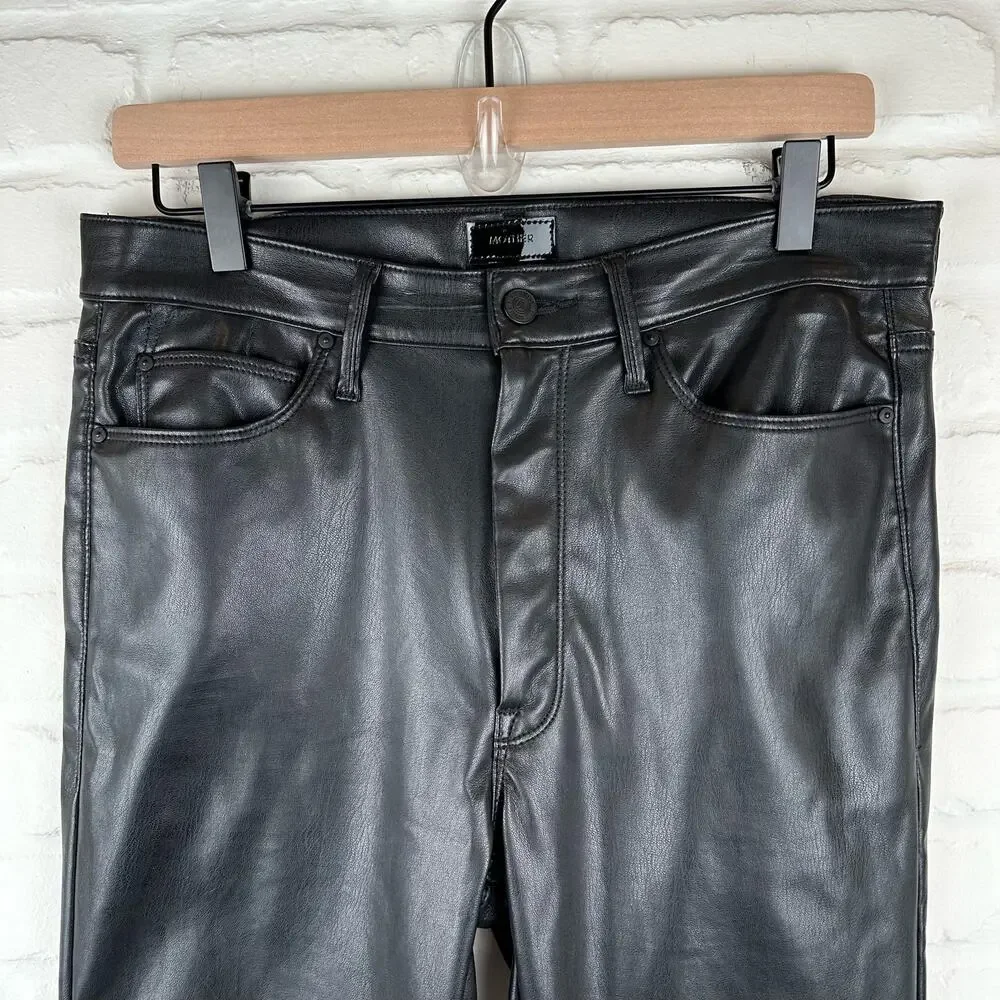 Mother The Dazzler Skimp Faux Leather Vegan Pants Black High Rise Slim Leg 30 - Picture 4 of 13